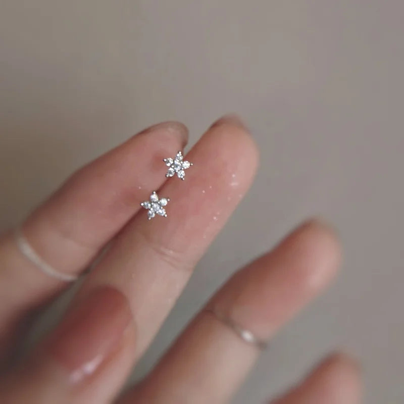 925 Silver Needle Simple Shiny Zircon Earrings Gold Plating Jewelry Crystal Stud Earrings Women