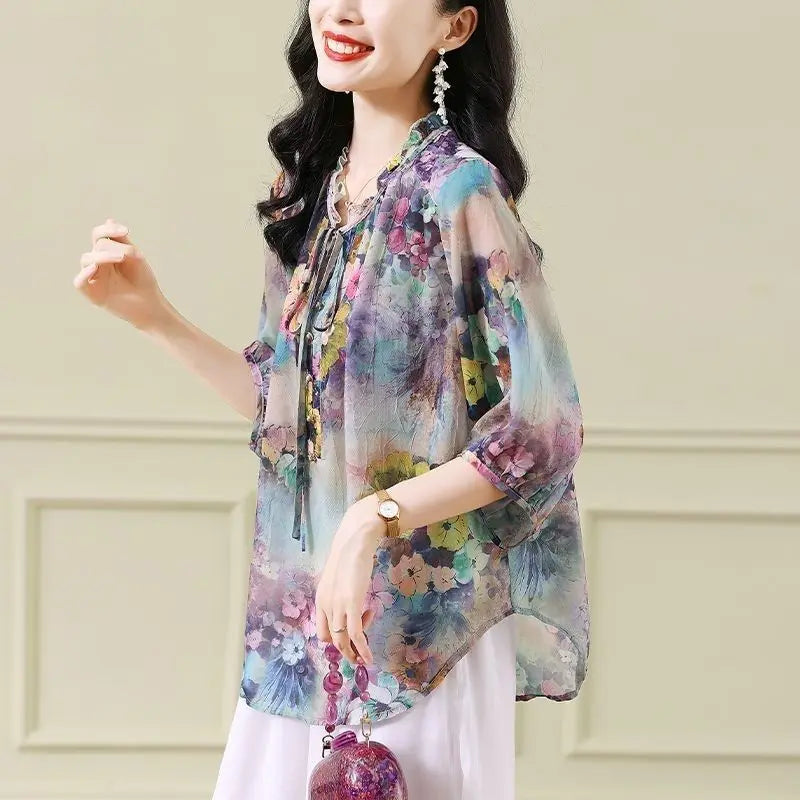 Plus Size Floral Chiffon Blouse