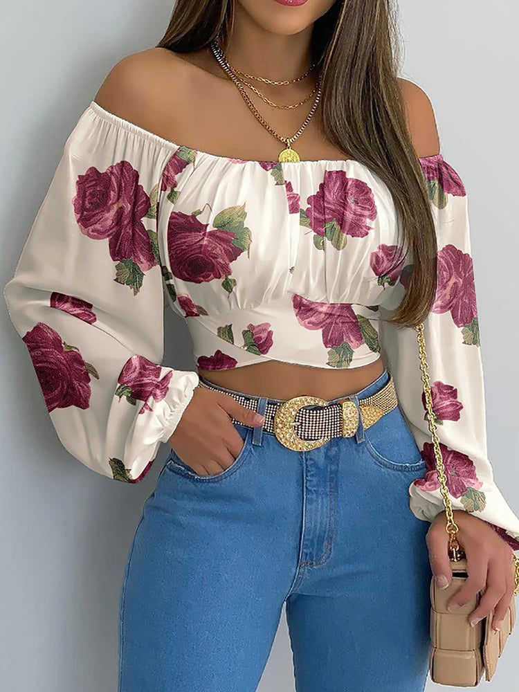 Elegant Long Sleeve Crop Blouse