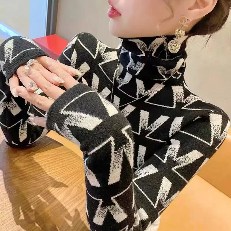 Geometry Knitted Turtleneck Sweater
