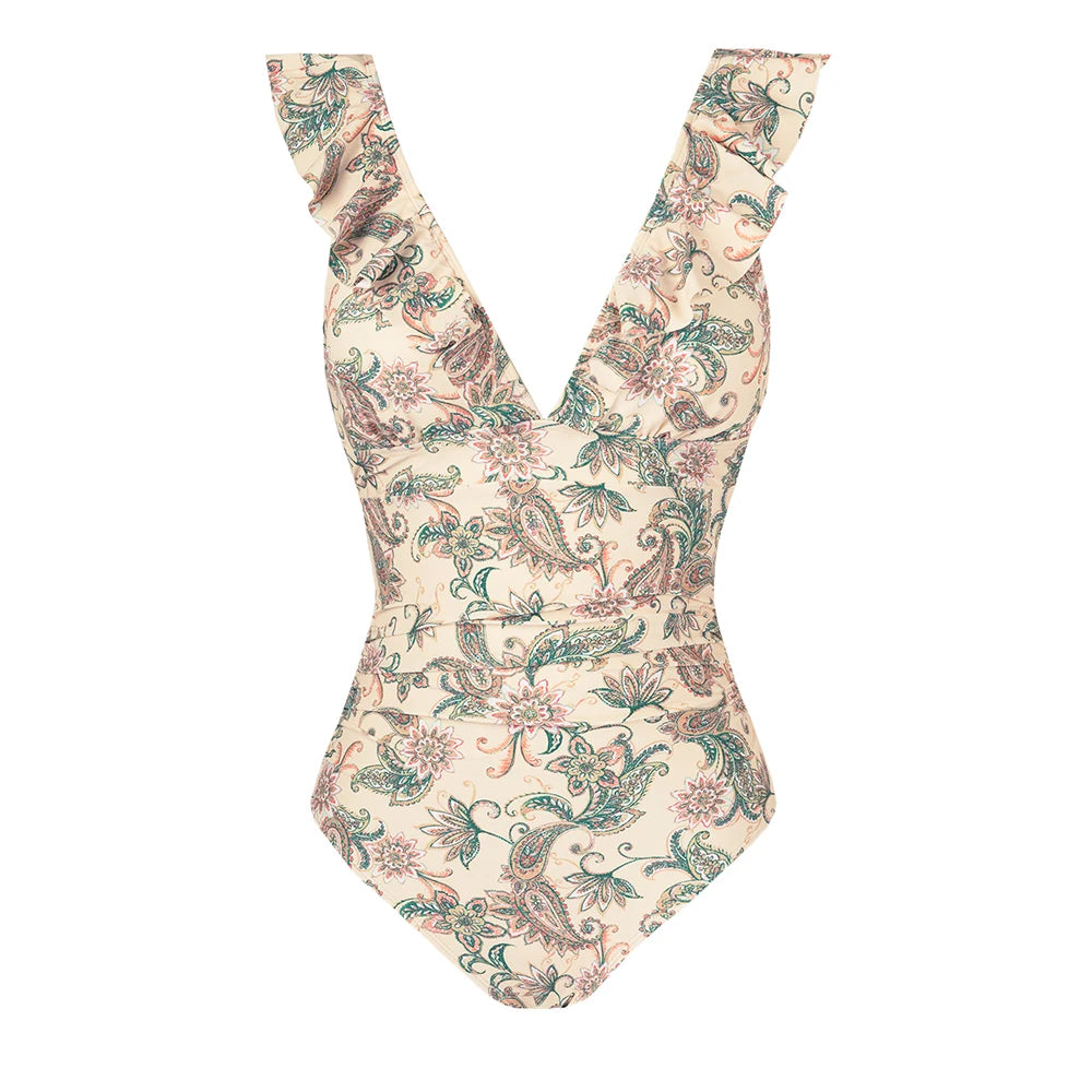 Ruffled V-neck Lace Up Monokini