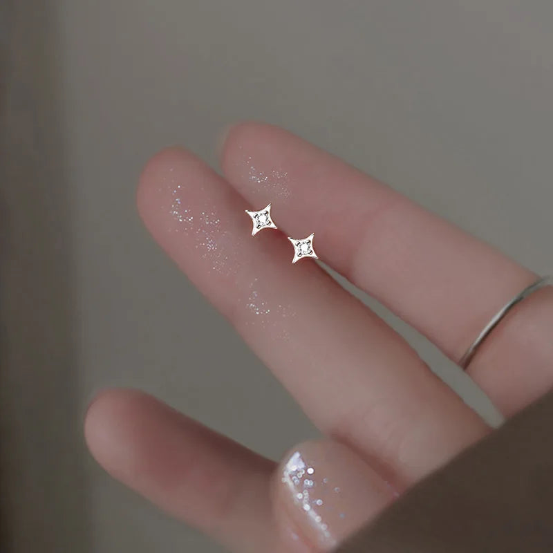 925 Silver Needle Simple Shiny Zircon Earrings Gold Plating Jewelry Crystal Stud Earrings Women