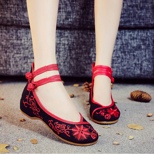 Spring Floral Embroidered Flat Shoes