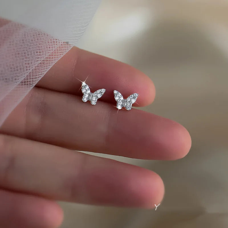 925 Silver Needle Simple Shiny Zircon Earrings Gold Plating Jewelry Crystal Stud Earrings Women