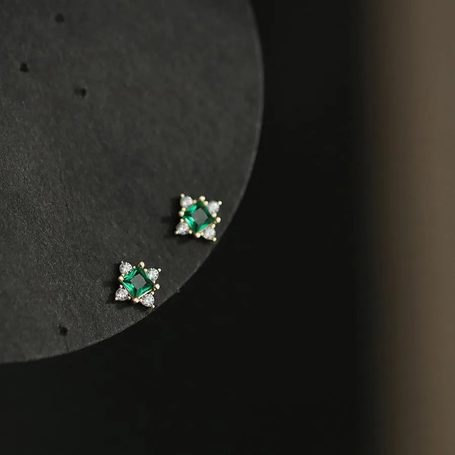 925 Silver Needle Simple Shiny Zircon Earrings Gold Plating Jewelry Crystal Stud Earrings Women