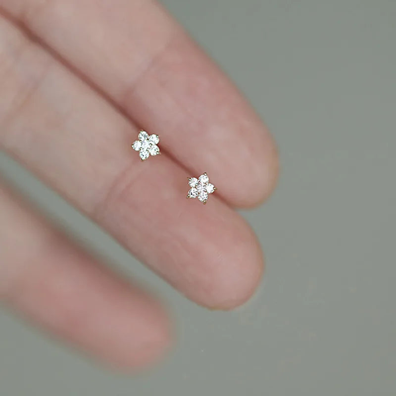 925 Silver Needle Simple Shiny Zircon Earrings Gold Plating Jewelry Crystal Stud Earrings Women