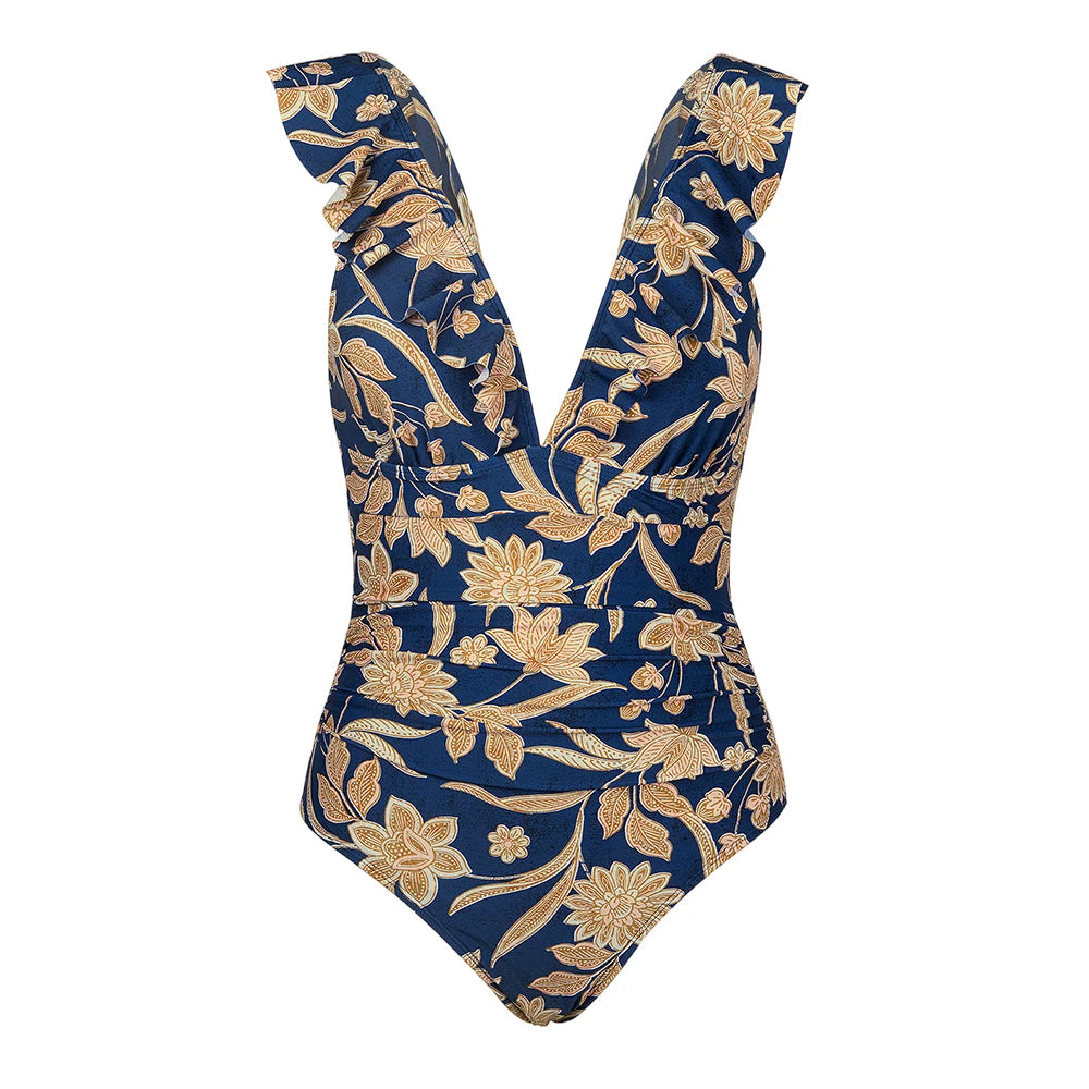 Ruffled V-neck Lace Up Monokini